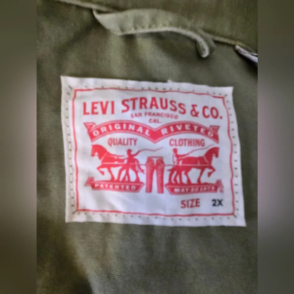 Levi’s 2X Olive Green Military Shirt Jacket Floral Embroidery Utility Shacket - Picture 6 of 11